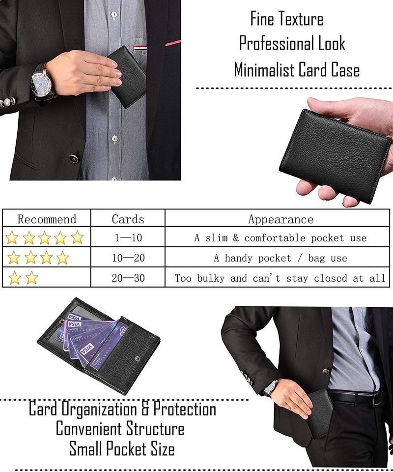 Outrip Genuine Leather Business Card Holder Name Card Case Credit Card Wallet with ID Window RFID Blocking (Black2) - Image 5